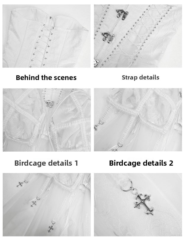 White Gothic Dark Fishbone Strap Birdcage Corset Christmas Vest