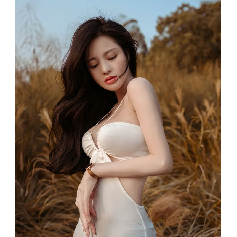 Sexy temperament hanging neck hollow out long dress, western-style pure desire, spicy girl party hanging neck backless versatile dress, summer dress