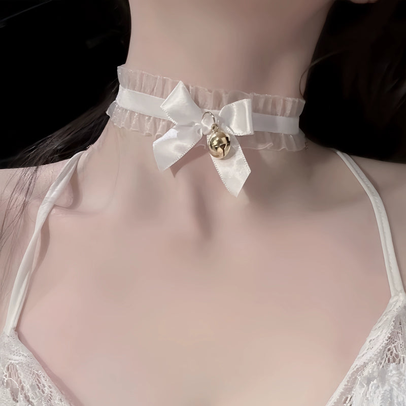 Lace bow bell necklace female choker neck collar accessories neck strap hanging neck personality neck chain soft girl tide