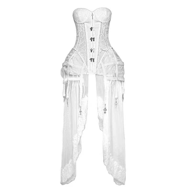White Gothic Dark Fishbone Strap Birdcage Corset Christmas Vest
