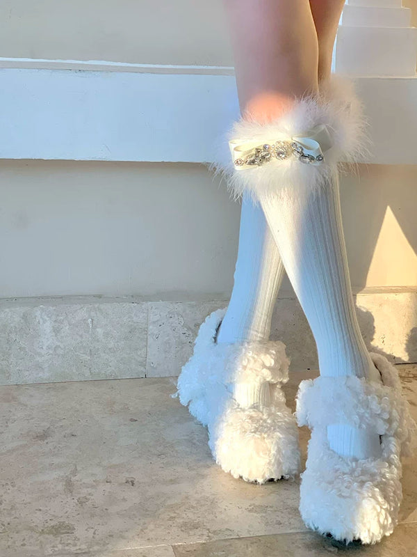 Fashion Niche Socks Full Diamond Hair Bow Medium Tube Socks Pure Desire Wind White Socks Christmas New Year Socks