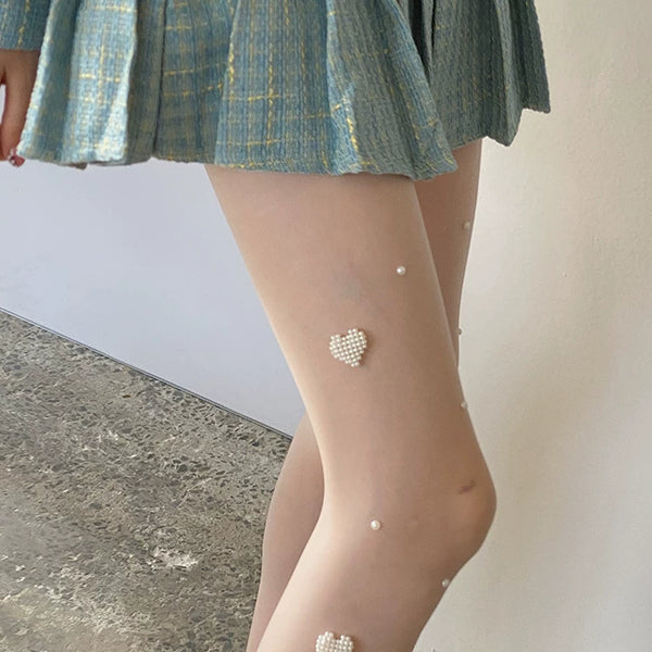 Fashion original niche design love pearl milk white one-piece socks sexy lolita college style stockings