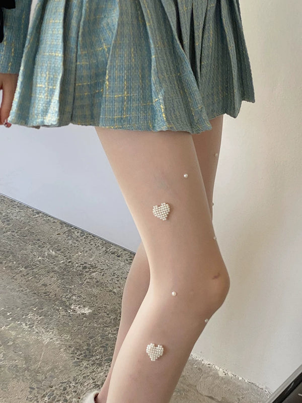 Fashion original niche design love pearl milk white one-piece socks sexy lolita college style stockings