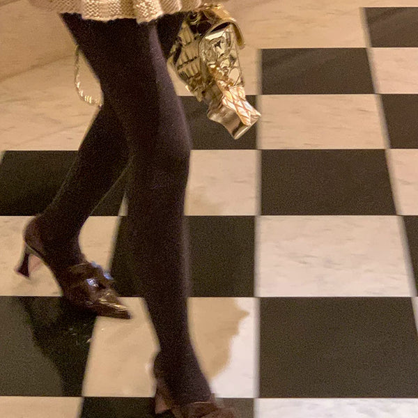 Fashion Brown Maillard Pantyhose Women's Spring and Autumn Retro Water Ripple Bright Silk Gray Leggings