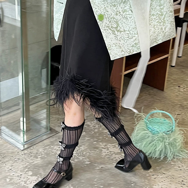 Fashion original niche design thin mesh socks women's stacking socks cute tube socks black student socks