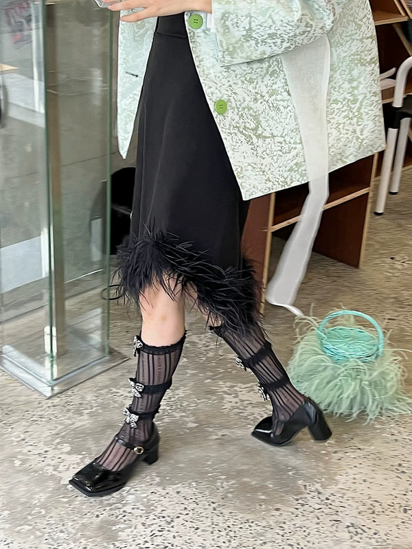 Fashion original niche design thin mesh socks women's stacking socks cute tube socks black student socks