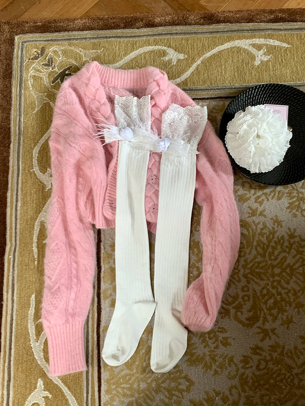 Fashion Autumn and Winter Knee Calf Lace Bow Stacking Socks Pure Desire Wind Royal Sister Knight Boots Socks