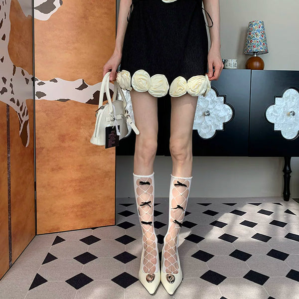 French romantic elegant sweet niche white bow calf