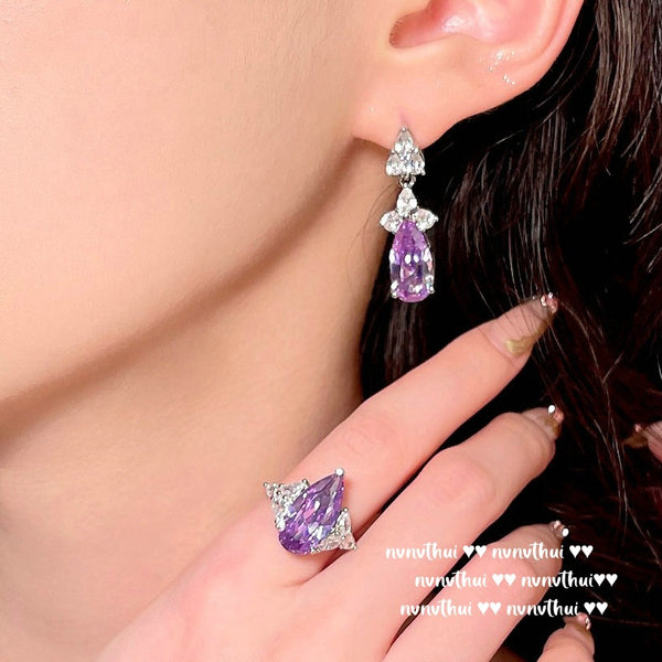 Western Lilac Purple Droplet Necklace Mermaid Tears Iris Purple Droplet Earring Set