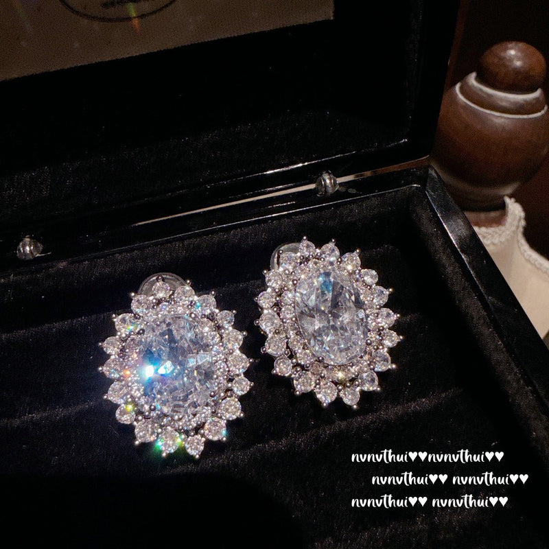 Vintage Italian Water Drop Gem Necklace Vintage Sunflower Pigeon Egg Zircon Earring Set