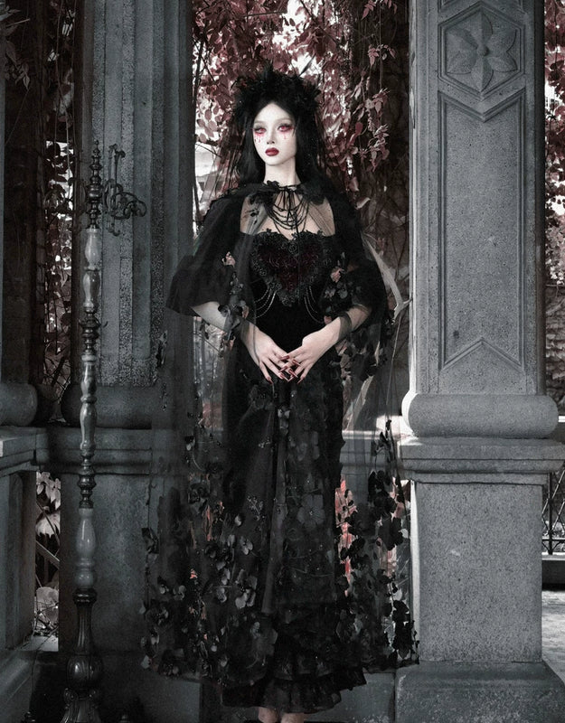 Gothic velvet bandeau dress mermaid skirt halloween retro maxi dress