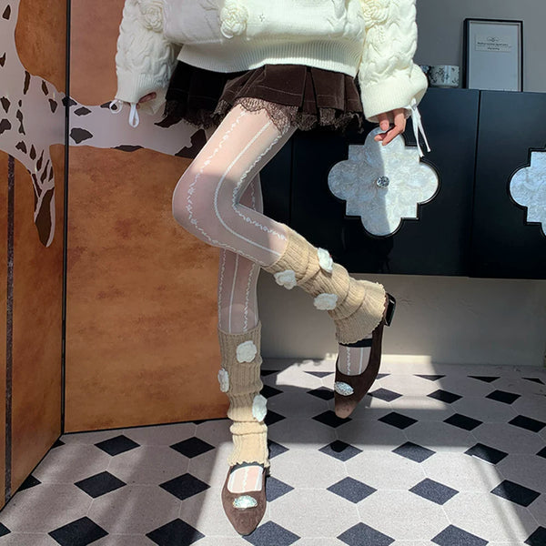 Left Bank Salon Grade Reproduction Murray Khaki Knitted Stacking Socks Cover Winter Stacked Milk White Pantyhose Female DF