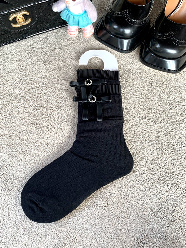 Fashion niche bow tube socks stacking socks versatile socks ballet girl jennier same style