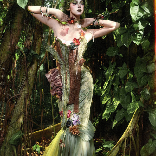 Spirit of the Forest, Elf Wind Forest Flower Mesh Fishtail Dress Dress Half Skirt Christmas