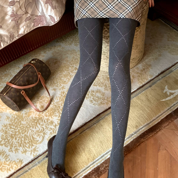 Fashion niche, power type same diamond socks hollow pantyhose autumn and winter thin cotton micro-pressure thin Grey