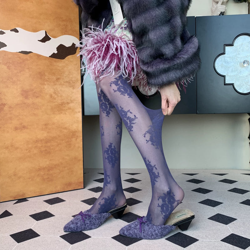 Heart's Choice~ French Light Luxury Romantic Purple Jacquard Pantyhose Femininity Mature Bottom Socks