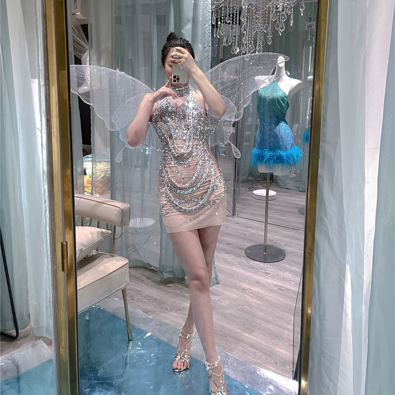 Handmade personalized rhinestone birthday elegant socialite halterbackless taylor swift same style dress