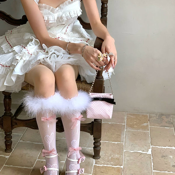 Fashion niche Japanese hollow tube socks Mao Mao, lace bow Lolita black sexy mesh socks