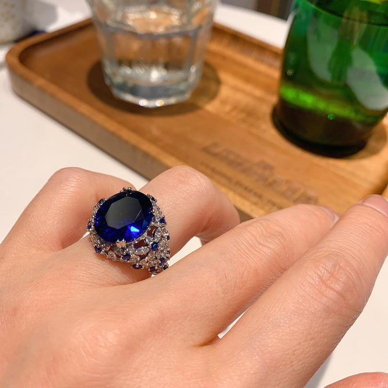 Zhuang Shengsheng Jewelry European and American Color Treasures European and American Popular Temperament Jewelry Retro Ring Main Stone 12 * 14