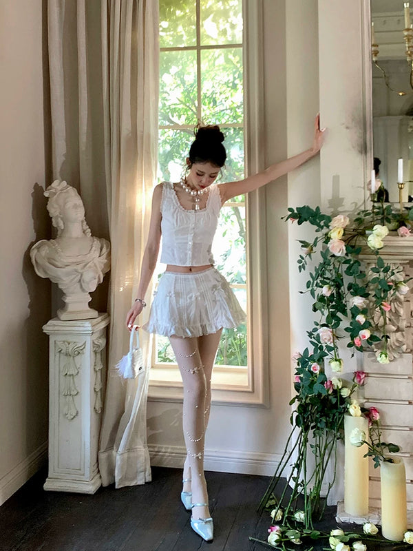 Fashion niche thin cut pearl necklace Japanese jk white pantyhose women's milk white stockings