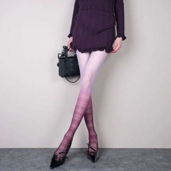 Everything is free verse~ trend fashion gradual change wavy stockings high-end lace stitching thin pantyhose