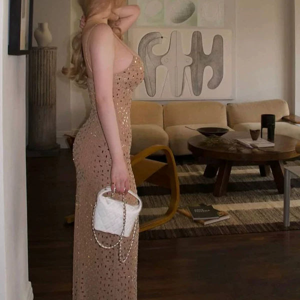 Pure desire style sexy hottie hot diamond suspender dress female French celebrity high sense temperament hip fish tail dress