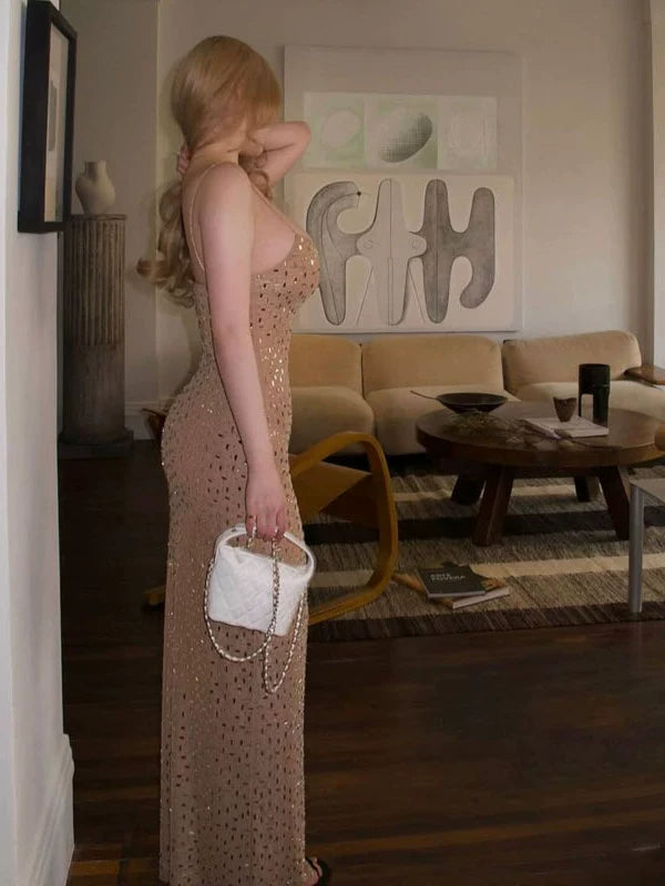 Pure desire style sexy hottie hot diamond suspender dress female French celebrity high sense temperament hip fish tail dress
