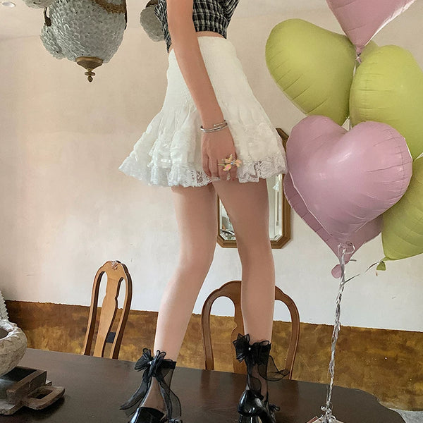 Fashion niche Lolita JK socks women's double yarn bow lace sweet medium tube princess socks thin