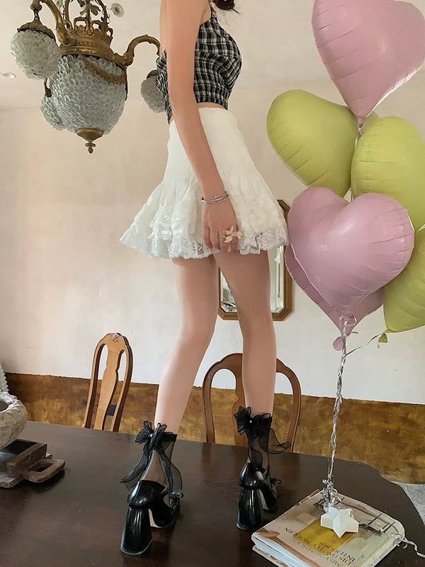 Fashion niche Lolita JK socks women's double yarn bow lace sweet medium tube princess socks thin