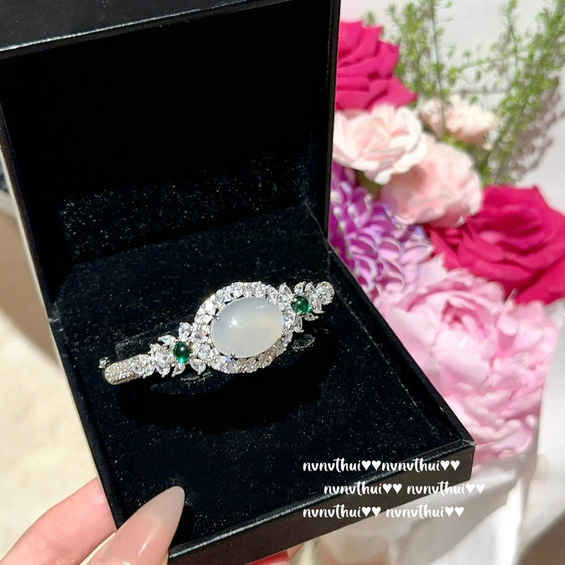 White Moonlight Litchi Frozen Jade Gemstone Bracelet Water Spirit Water Spirit White Jade Gemstone Agate Flower Ring New Chinese Style