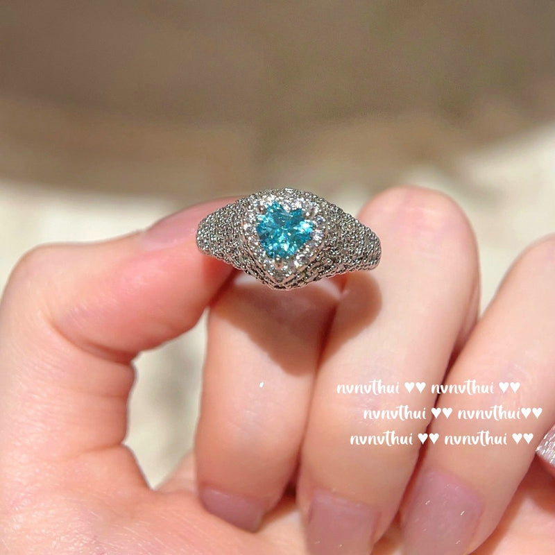 Love gemstone ring plated with 18K gold Maria Blue Heart Zircon ring