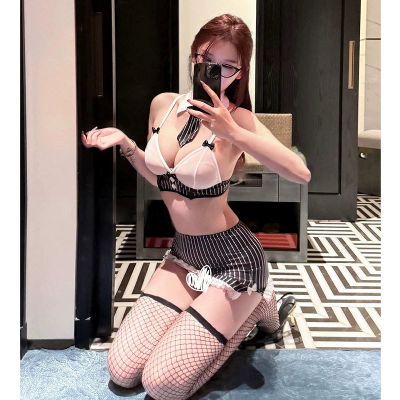 Pure lust sexy babes lace suspender nightdress French socialite uniform one-piece suspender nightdress loungewear set