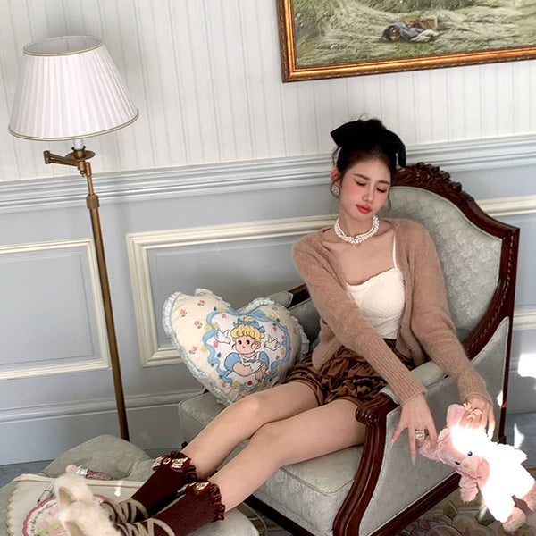 Fashion niche autumn and winter Merad ballet girl jennie bow tube socks fluffy pile socks