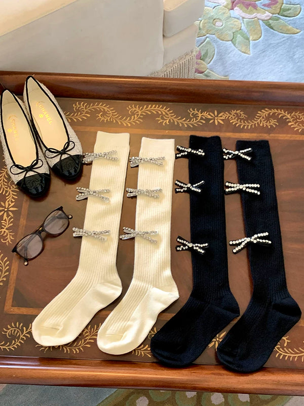 Fashion Black Skinny Flash Diamond Dongdaemun Sweet Medium Long Tube Calf Socks Pressure Legs Socks Stacking Socks