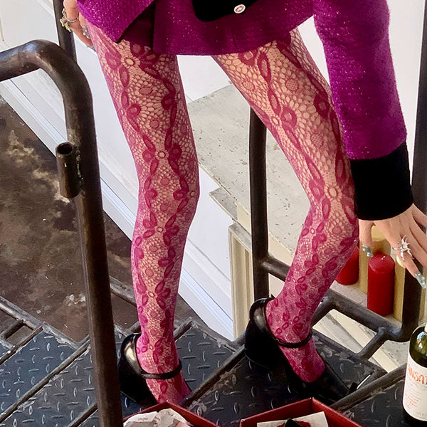 Fashion Custom Edition Hollow Rose Lace Spider Web Textured Socks Silk Spice Girls Millennium Niche One-Piece Socks