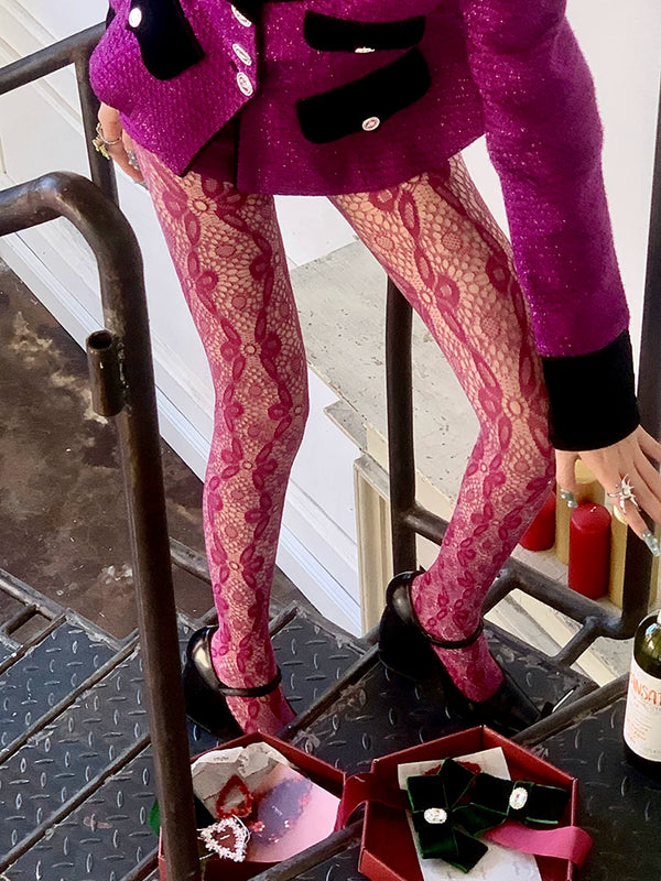 Fashion Custom Edition Hollow Rose Lace Spider Web Textured Socks Silk Spice Girls Millennium Niche One-Piece Socks