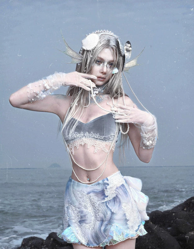 Siren's Call Mermaid Dress Island Vacation Bead Trailing Skirt Christmas