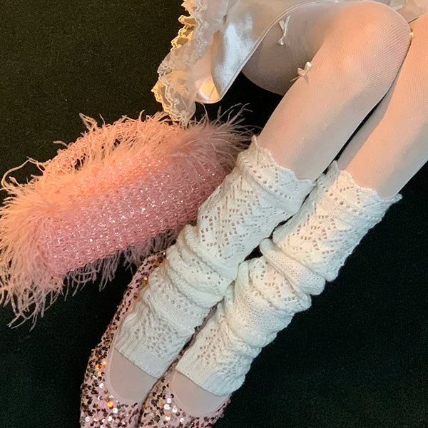 Fashion niche hollow wool stacked calf socks knitted stacked wear stepping socks cover thin versatile leg cover