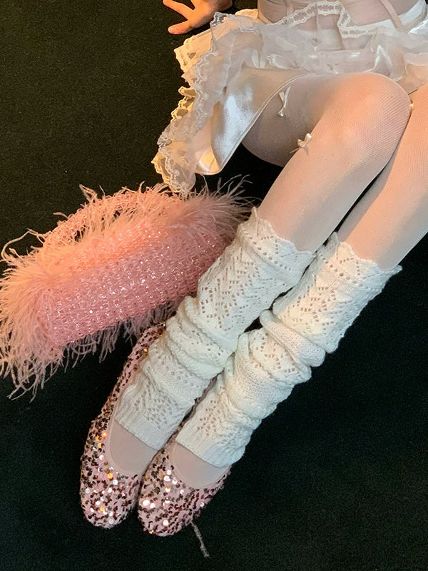 Fashion niche hollow wool stacked calf socks knitted stacked wear stepping socks cover thin versatile leg cover