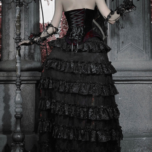 Original gothic tiered train midi skirt - perfect for parties, christmas, and winter events