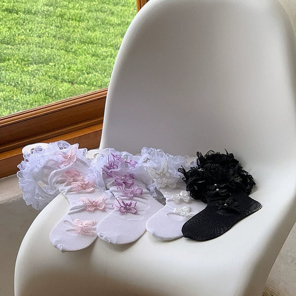 Fashion niche private photo anklet butterfly white lace pattern cute sexy lolita pantyhose