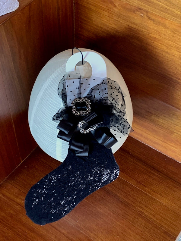 Fashion niche Japanese college style lace lace knee socks women's rhinestone elastic long tube calf net socks