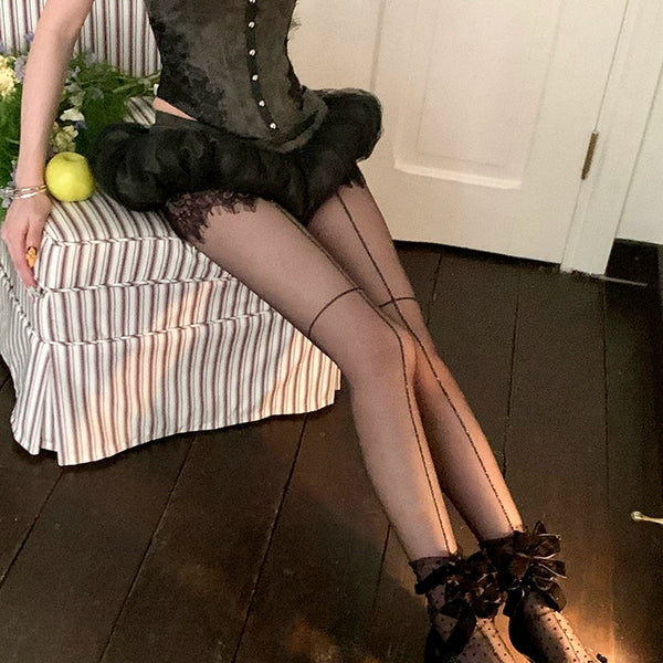 Fashion niche velvet bow mesh stacking socks pure desire white polka dot fairy transparent yarn medium tube socks