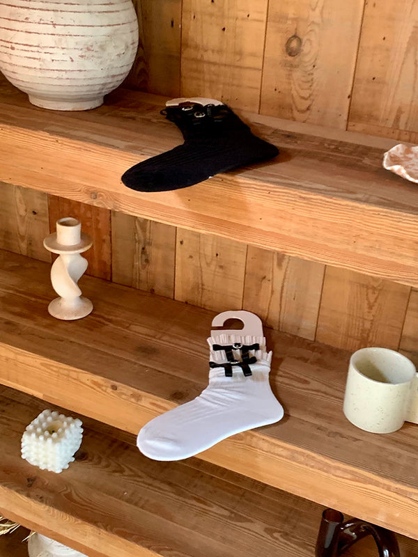 Fashion niche bow tube socks stacking socks versatile socks ballet girl jennier same style