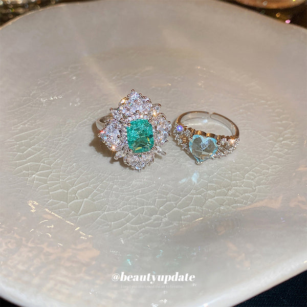 Heavy Industry Zircon Love Double layered Open Ring, Personalized, Light Luxury, Fashionable, Finger Ring, Elegant and High end Accessories