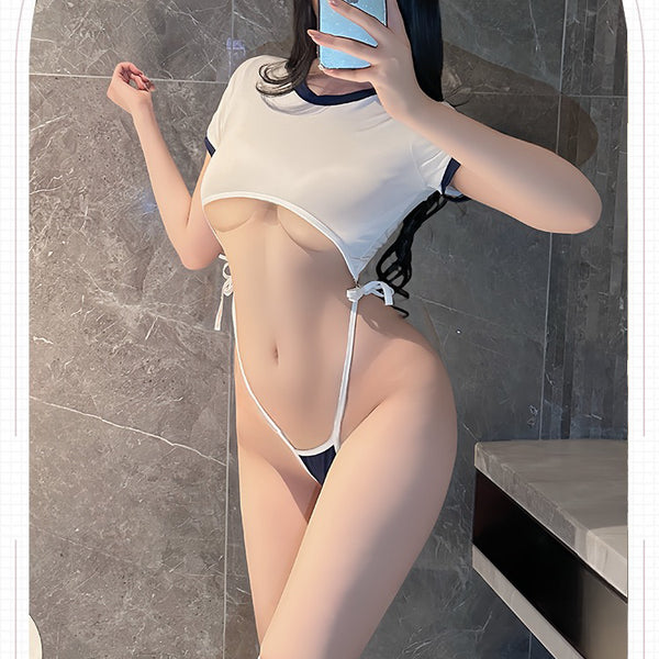Sexy lingerie Japanese tight fitting high slit tied gymnastics uniform sexy hollow out private room home wear