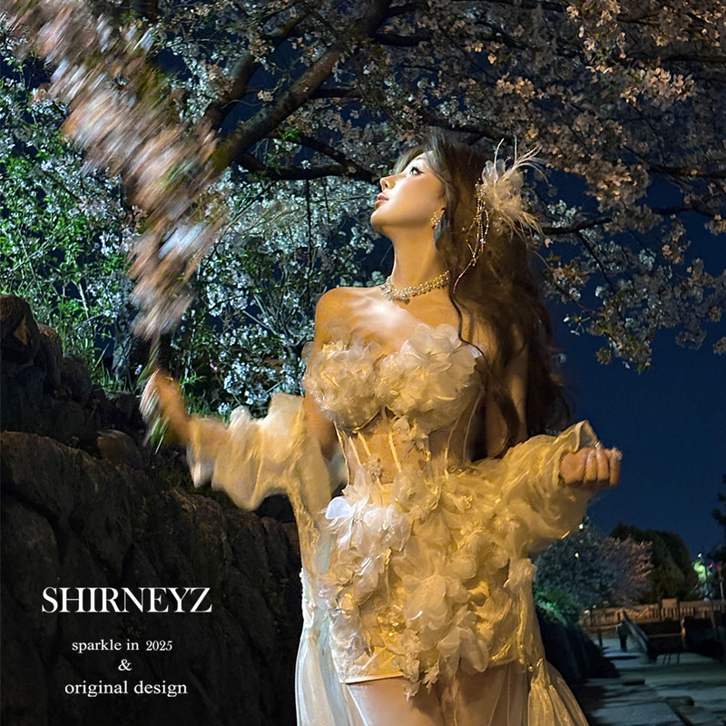 White slim and thin tube top dress split flower fairy long dress