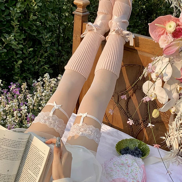 Fashion niche pure desire white silk 3D lace suspender black silk thigh socks sexy ultra-thin non-slip stockings