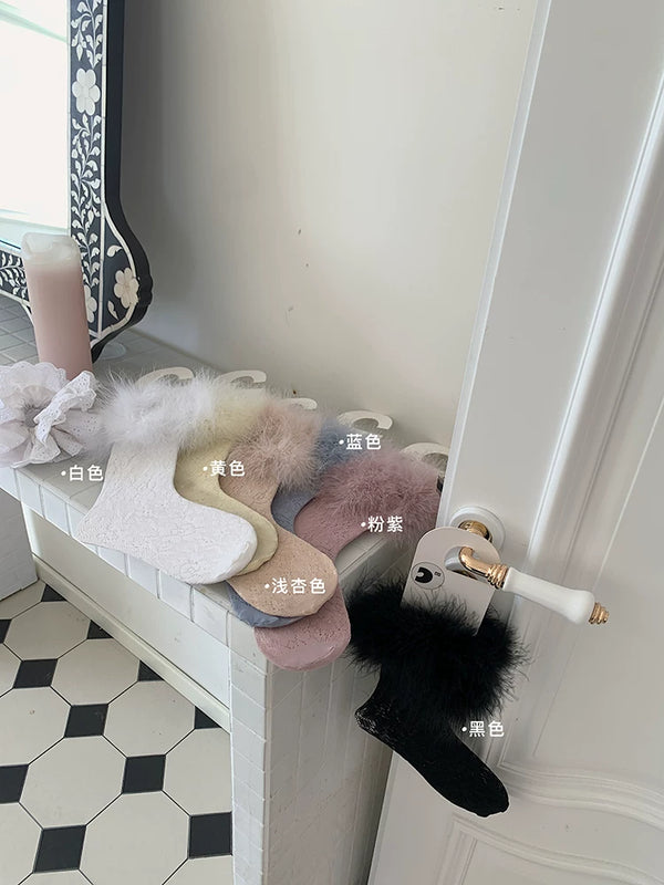 Fashion original niche design, autumn feather lace tube socks sexy Lolita college style stockings