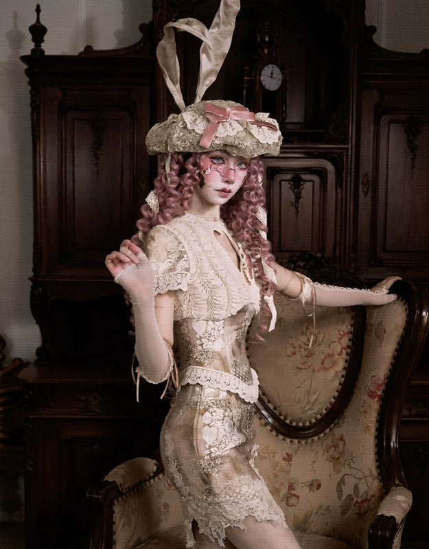 Crew Neck Hollow Elegant Love Vintage Short Lace Top Christmas Halloween Top